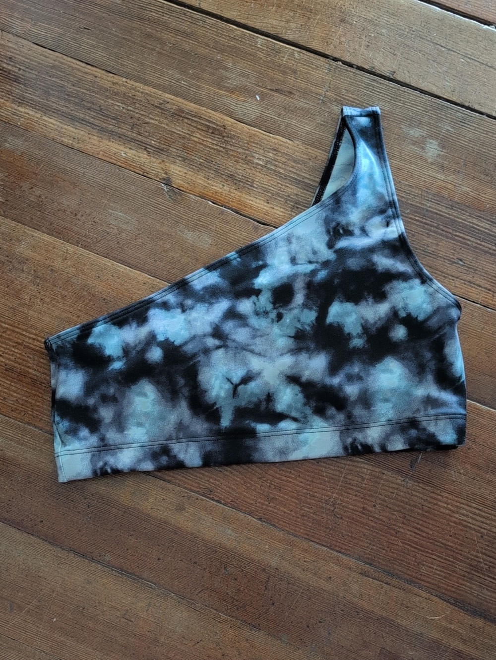 One-Shoulder Tie-Dye Crop Top - Black & Gray